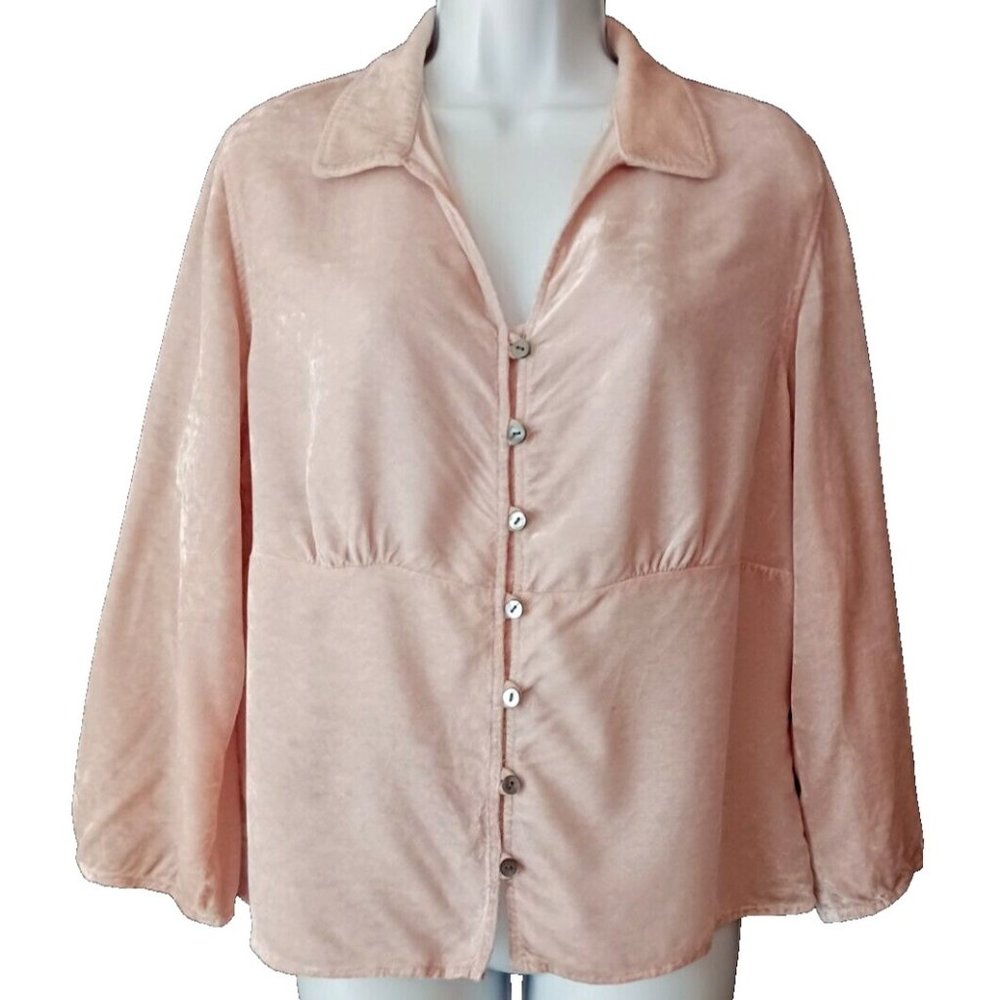 J.JILL Small Light Pink Rayon Crushed Velvet Cinched 3/4" Flared Sleeve Blouse